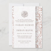 Witte Rose Gold  Patroon Islamitische bruiloft Kaart (Voorkant)