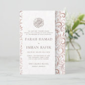 Witte Rose Gold  Patroon Islamitische bruiloft Kaart (Staand voorkant)