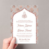 Witte Rose Goud Damast Arch Moslim Bruiloft Acryl Uitnodigingen (Insitu (Draagbaar))