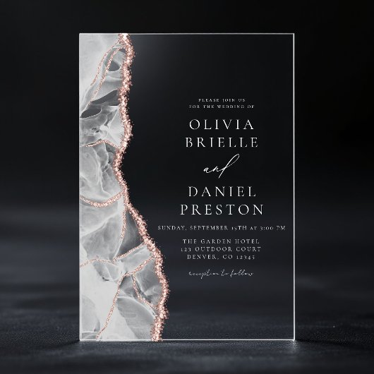 Witte Rose Gouden Agaat Elegante Moderne Huwelijk Acryl Uitnodigingen