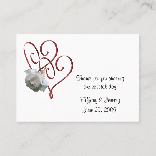 Witte Rose Hart Trouwtafel Plaatskaartje (Achterkant)