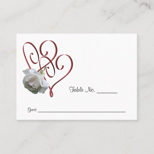 Witte Rose Hart Trouwtafel Plaatskaartje (Voorkant)