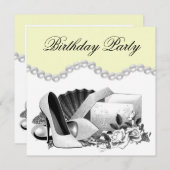 Witte Rose Parels Hoge Hakken Geel Verjaardagsfees Kaart (Voorkant / Achterkant)