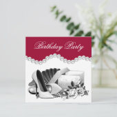 Witte Rose Parels Hoge Hakken Rode Verjaardag Part Kaart (Staand voorkant)