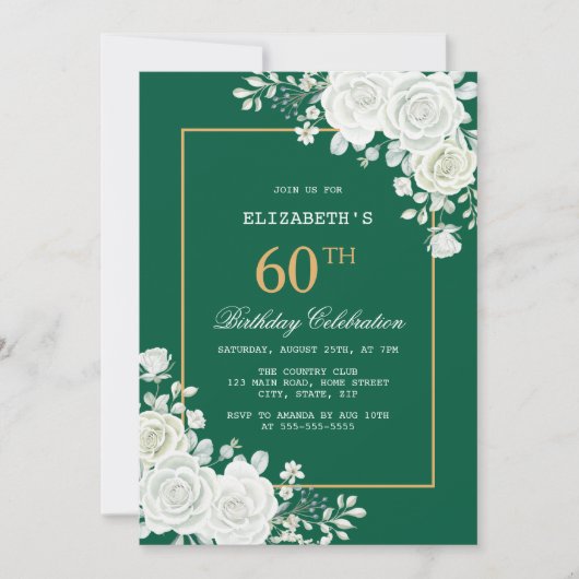 Witte Rose Pastel Groene Bloemen Verjaardag Kaart (Voorkant)