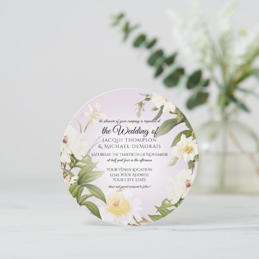 Witte Rose Pioen  Lavendel Bloemen Bruiloft Kaart (Staand voorkant)