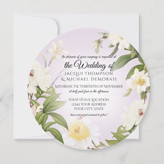 Witte Rose Pioen  Lavendel Bloemen Bruiloft Kaart (Voorkant)