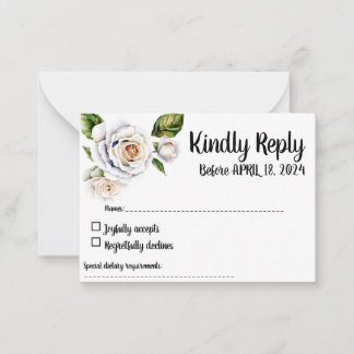 Witte Rose RSVP-kaart, antwoord Kaart Notitiekaartje