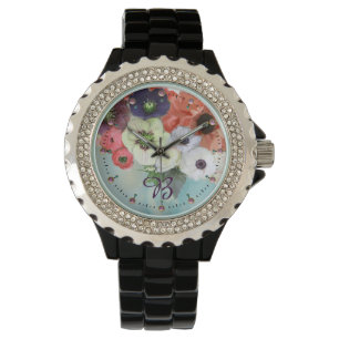 WITTE ROSSEN, BLAUWE ANEMONERSTROMEN MONOGRAM HORLOGE