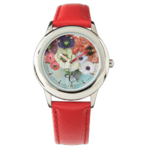 WITTE ROSSEN, BLAUWE ANEMONERSTROMEN MONOGRAM HORLOGE