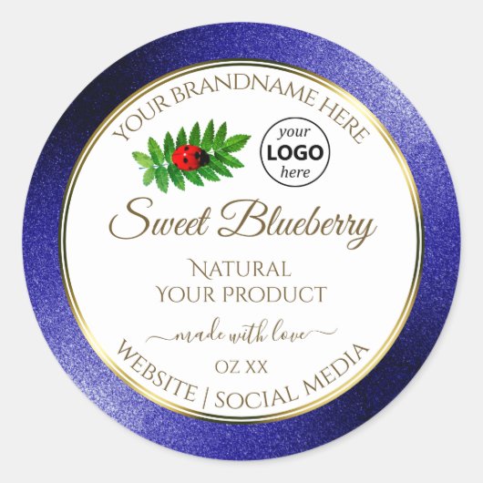 Witte Royal Blue Product Labels met Logo (Voorkant)
