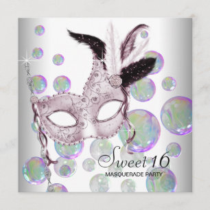 Witte Roze Bellen Sweet Sixteen Maskerade Feest Kaart