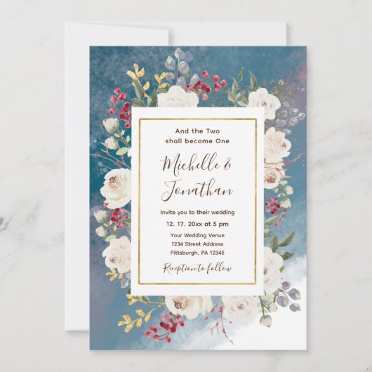 Witte roze bessen op een Christelijke blauwe bruil Kaart (Voorkant)