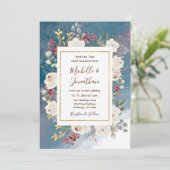 Witte roze bessen op een Christelijke blauwe bruil Kaart (Staand voorkant)