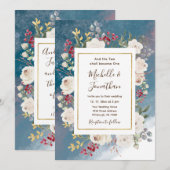 Witte roze bessen op een Christelijke blauwe bruil Kaart (Voorkant / Achterkant)