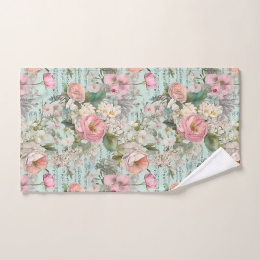 Witte Roze Blauwe Bloemen Bloemendecoratie Shabby  Bad Handdoek (Handdoek)