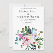 Witte roze blauwgroen groene pioen bloemenboho bru kaart (Voorkant)