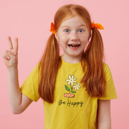 Witte Roze Bloem Wees Gelukkig Kids T-Shirt