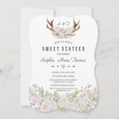 Witte roze bloemen Antlers Sweet 16 Kaart (Voorkant)
