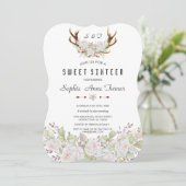 Witte roze bloemen Antlers Sweet 16 Kaart (Staand voorkant)