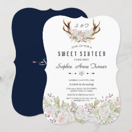 Witte roze bloemen Antlers Sweet 16 Kaart