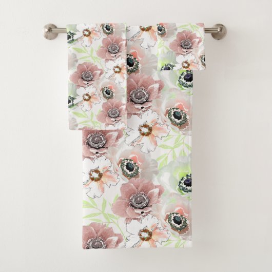 Witte, roze bloemen. bad handdoek (Insitu)