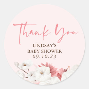 Witte Roze Bloemen Boho Elegant Bedankt Ronde Sticker