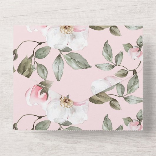  witte roze bloemen bruiloft all in one uitnodiging (Achterkant)