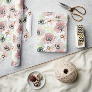 Witte, roze bloemen. cadeaupapier