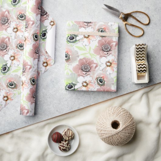 Witte, roze bloemen. cadeaupapier (Crafts)