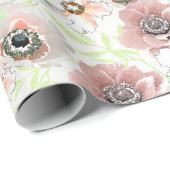 Witte, roze bloemen. cadeaupapier (Rol Hoek)
