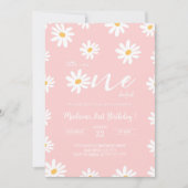 Witte & Roze Bloemen Daisy Verjaardag Kaart (Voorkant)