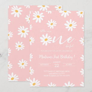 Witte & Roze Bloemen Daisy Verjaardag Kaart