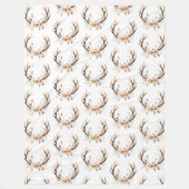 Witte Roze Bloemen Deer Antlers Fleece Deken (Voorkant)