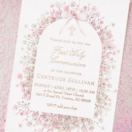 witte roze bloemen | Eerste Heilige Communie Folie Uitnodiging