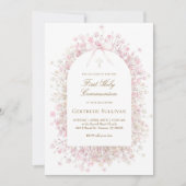 witte roze bloemen | Eerste Heilige Communie Kaart (Voorkant)