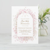 witte roze bloemen | Eerste Heilige Communie Kaart (Staand voorkant)