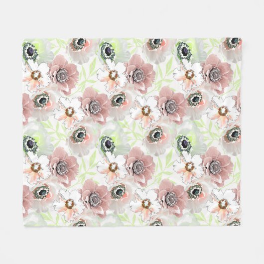 Witte, roze bloemen. fleece deken (Voorkant (Horizontaal))