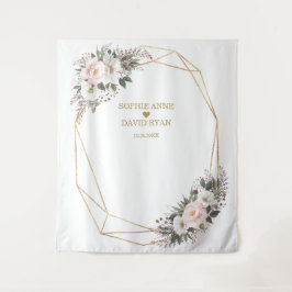 Witte Roze Bloemen Gouden Bruiloftsfotocabine Wandkleed