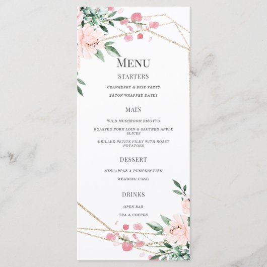 Witte & Roze Bloemen Huwelijk Menu (Voorkant)