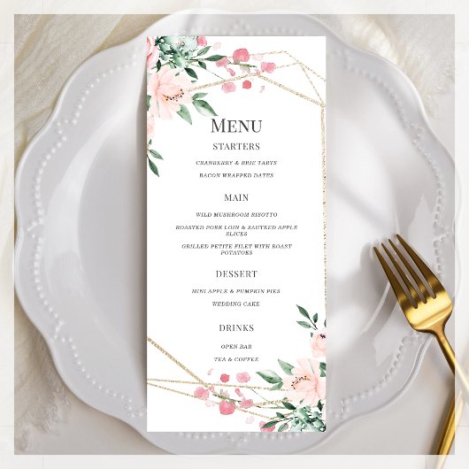 Witte & Roze Bloemen Huwelijk Menu