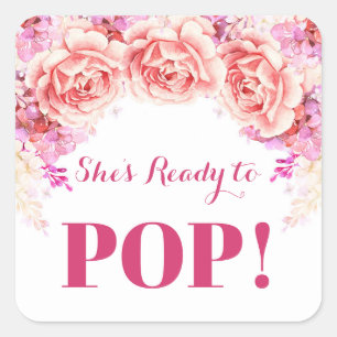 Witte roze bloemen klaar voor Pop Favor Tags Vierkante Sticker