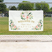 Witte Roze Bloemen Meisje Doop Kruis Welkomstbord Spandoek (Insitu)