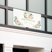 Witte Roze Bloemen Meisje Doop Kruis Welkomstbord Spandoek (Buitenkant Gebouw)