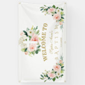 Witte Roze Bloemen Meisje Doop Kruis Welkomstbord Spandoek (Verticaal)
