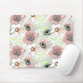 Witte, roze bloemen. muismat (Met muis)