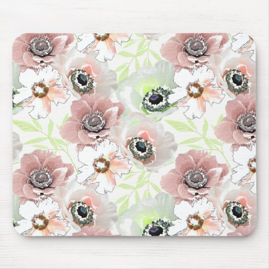 Witte, roze bloemen. muismat (Voorkant)