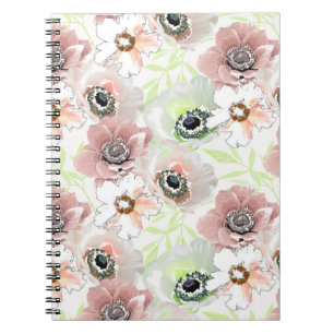 Witte, roze bloemen. notitieboek