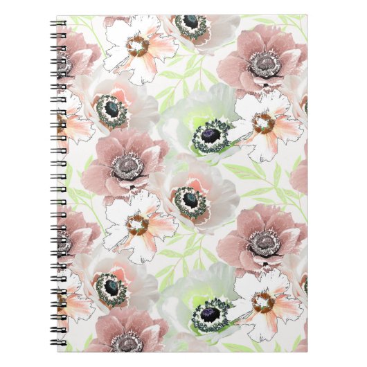 Witte, roze bloemen. notitieboek (Voorkant)