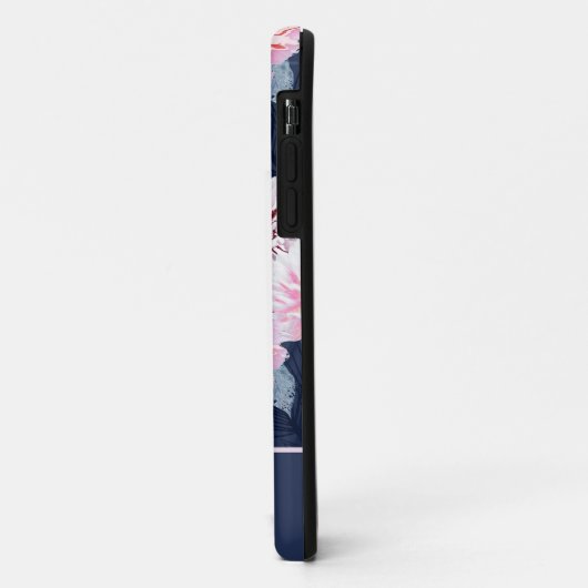 Witte, roze bloemen op donkerblauw. Case-Mate iPhone case (Achterkant/links)